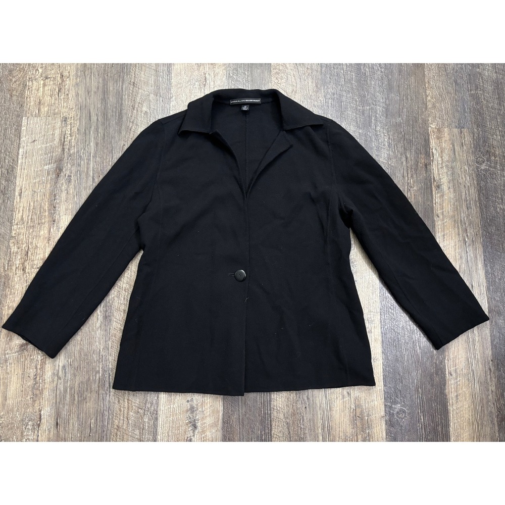 Linda Allard Ellen Tracy Black 100% Wool Crepe Single Button Blazer Jacket Sz 12